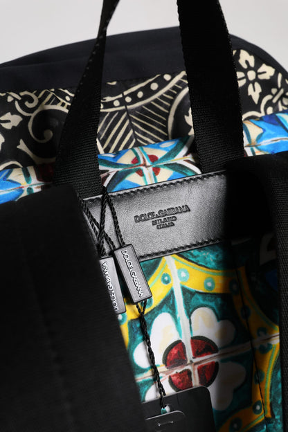 Multicolor Maiolica Print Nylon Backpack Bag