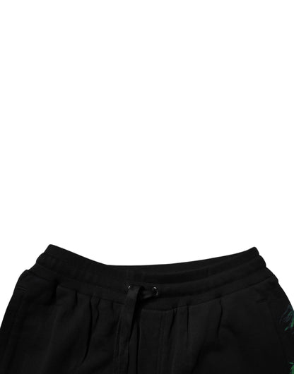 Black Cotton Logo Floral Print Bermuda Shorts