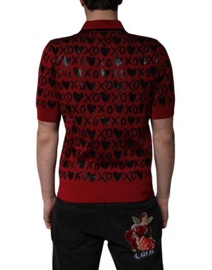Red Cotton XOXO Collared Polo T-shirt