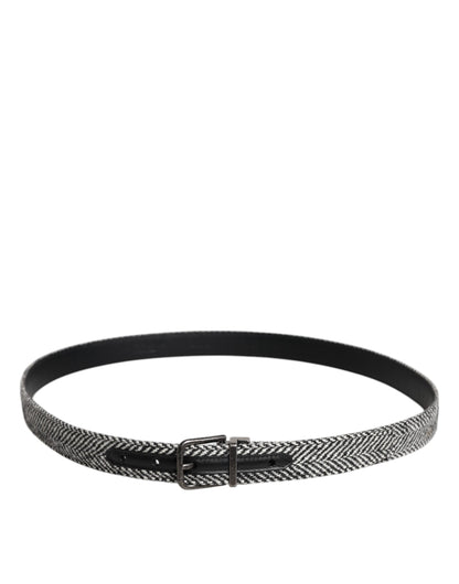 Black White Silver Tone Metal Buckle Belt