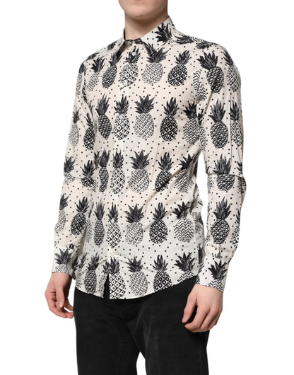 White Pineapple Print Long Sleeve GOLD Shirt