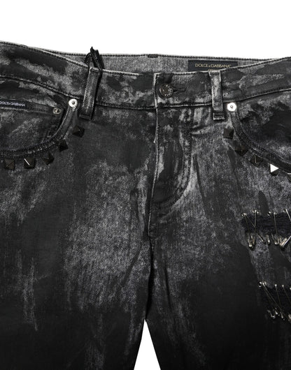 Black Washed Embellished Skinny Denim Jeans