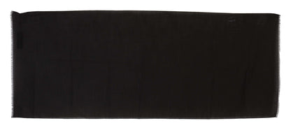 Dark Gray Virgin Wool Striped Pattern Wrap Scarf