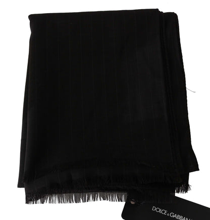 Dark Gray Virgin Wool Striped Pattern Wrap Scarf