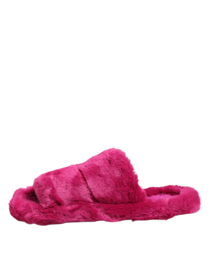 Pink Acrylic Faux Fur Mens Flats Sandals Shoes