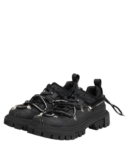 Black Low Top Lace Up Trekking Sneakers Shoes