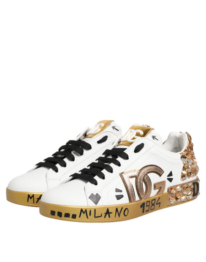 White Gold Crystal Portofino Sneakers Shoes