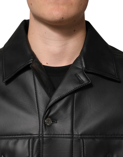 Black Polyester Button Down Biker Jacket