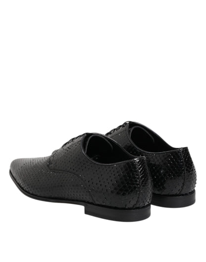 Black Exotic Leather Lace Up Derby Shoes