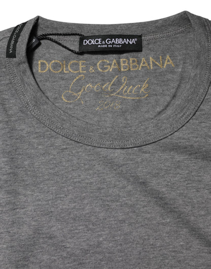 Gray Cotton Crew Neck Short Sleeves T-shirt