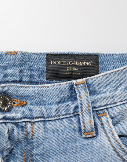 Blue Distressed Ripped Denim Pants Jeans