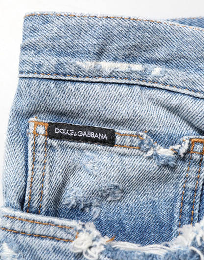 Blue Distressed Ripped Denim Pants Jeans