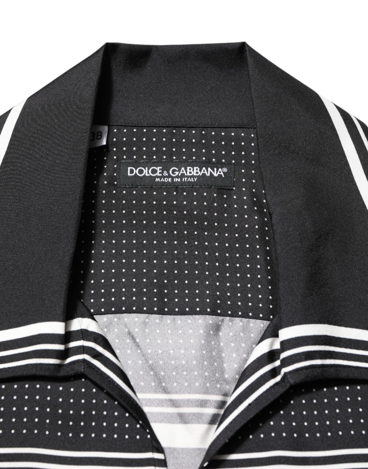 Black White StripeDot Print Casual Polo Shirt