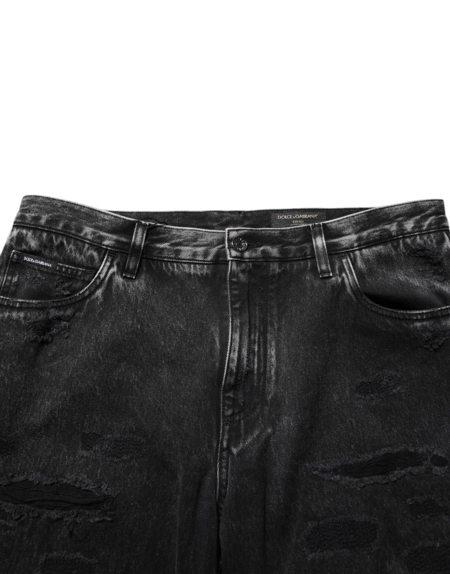 Black Washed Ripped Loose Cotton Denim Jeans