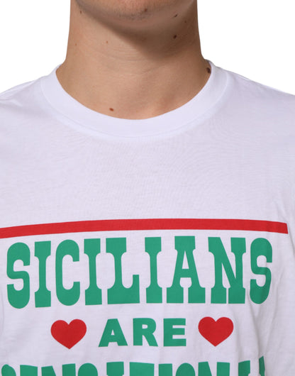 White Graphic Print Cotton Crew Neck T-shirt