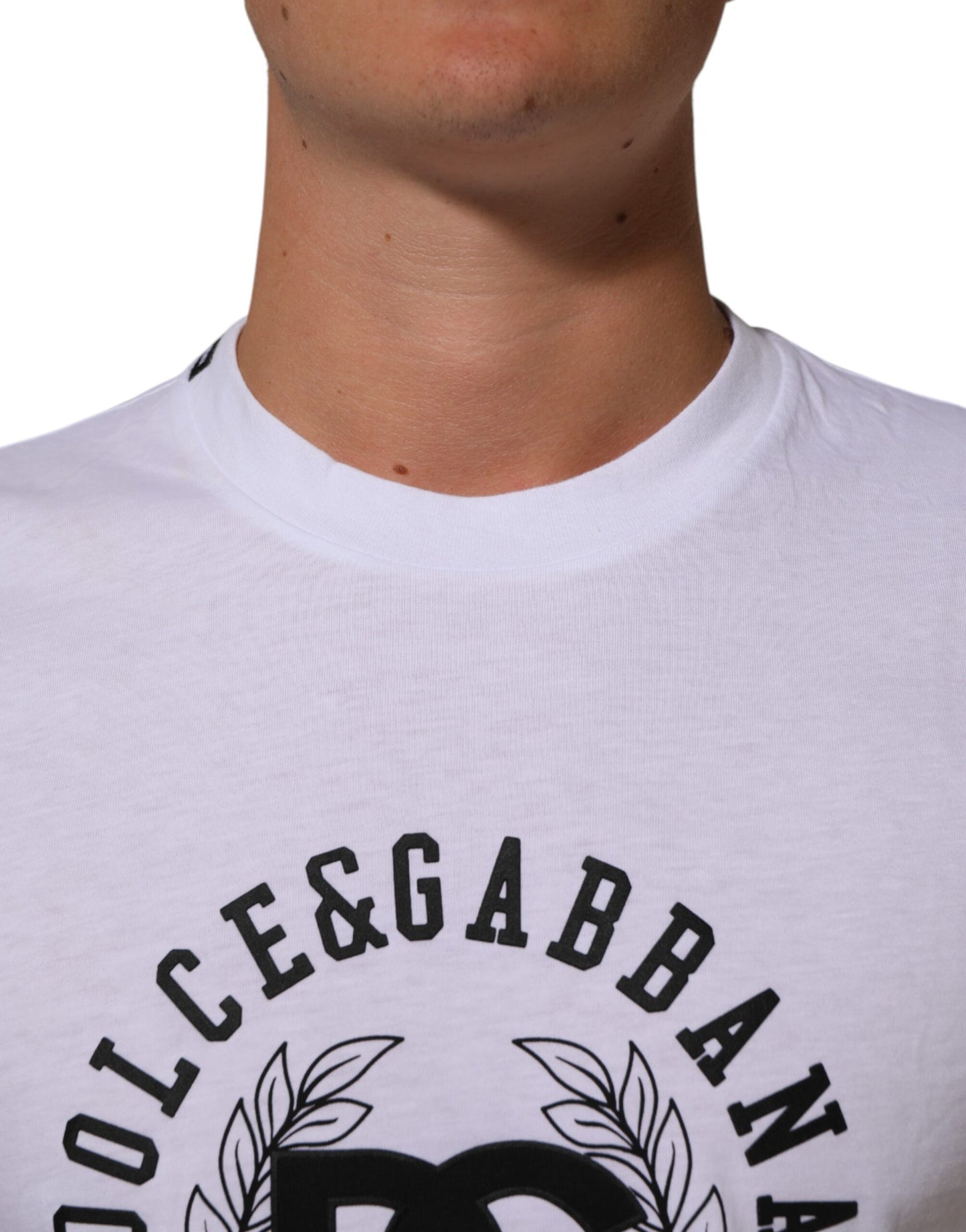 White Cotton Logo Print Crew Neck T-shirt