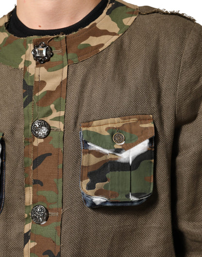 Brown Camouflage Linen Button Down Jacket