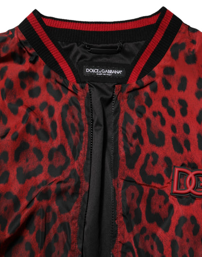 Red Leopard Print Full Zip Bomber Men Jacket