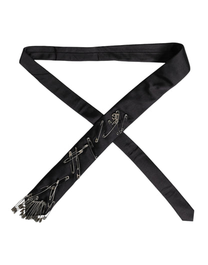 Black Safety Pins Silk Adjustable Necktie Accessory Tie