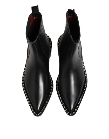 Black Studded Chelsea Short Ankle Boots Shoes