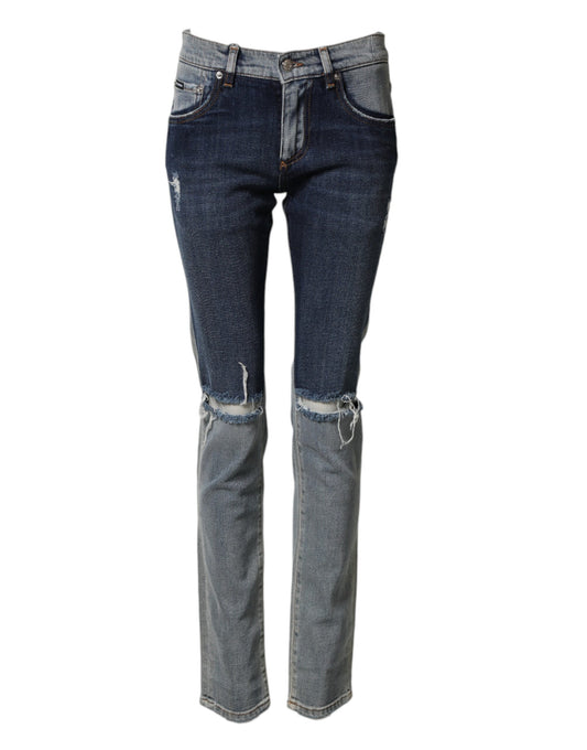 Blue Two Tone Cotton Men Skinny Denim Jeans