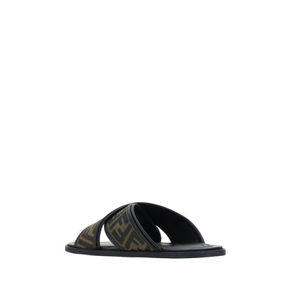Black Calf Leather Bos Taurus Flat Sandals